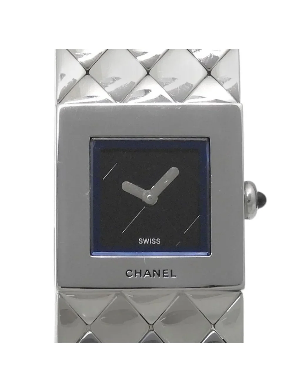 Chanel Quilted Stainless Steel Quartz Analog Display Black Dial Watch